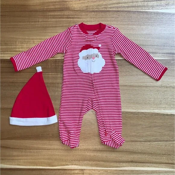 Carters Baby Red & White Striped Santa One-Piece Footed Pajamas Christmas Outfit - Picture 4 of 8